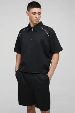 Oversized Boxy Raglan Scuba Polo & Short Set