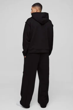 Oversized Boxy Seam Detail Raw Edge Zip Through Hoodie