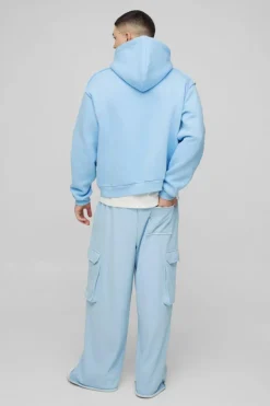 Oversized Boxy Seam Detail Raw Edge Zip Through Hoodie