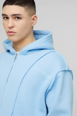 Oversized Boxy Seam Detail Raw Edge Zip Through Hoodie
