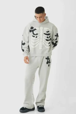 Oversized Boxy Skeleton Puff Print Cross Tracksuit