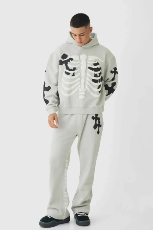 Oversized Boxy Skeleton Puff Print Cross Tracksuit