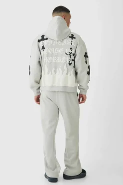 Oversized Boxy Skeleton Puff Print Cross Tracksuit