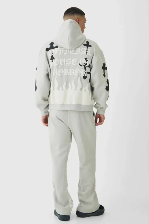 Oversized Boxy Skeleton Puff Print Cross Tracksuit