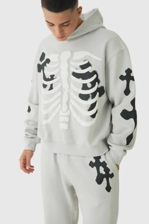 Oversized Boxy Skeleton Puff Print Cross Tracksuit