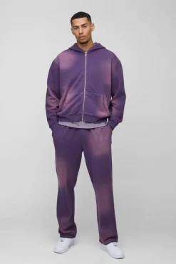 Oversized Boxy Spray Wash Zip Through Tracksuit