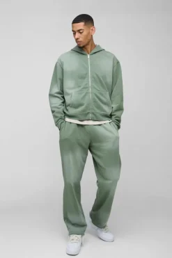 Oversized Boxy Spray Wash Zip Through Tracksuit