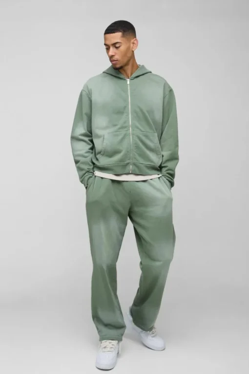 Oversized Boxy Spray Wash Zip Through Tracksuit
