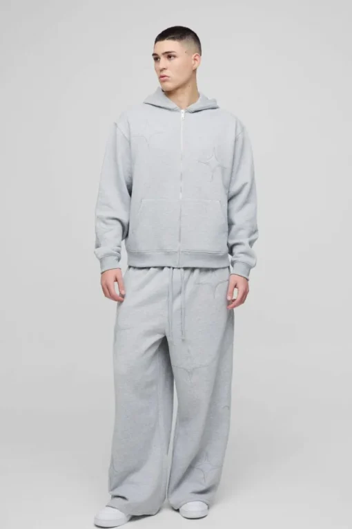 Oversized Boxy Star Applique Zip Through Hooded Tracksuit