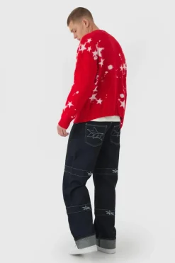 Oversized Boxy Star Brushed Knitted Cardigan