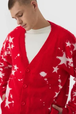 Oversized Boxy Star Brushed Knitted Cardigan