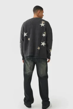 Oversized Boxy Star Brushed Knitted Cardigan