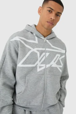 Oversized Boxy Star Printed Zip Through Hooded Tracksuit