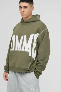 Oversized Boxy Twill Applique Contrast Stitch Hoodie