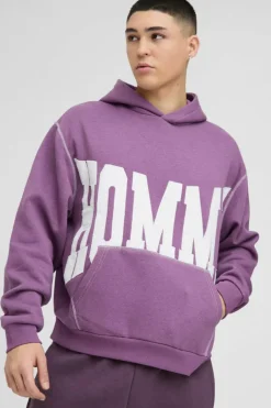Oversized Boxy Twill Applique Contrast Stitch Hoodie