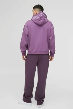 Oversized Boxy Twill Applique Contrast Stitch Hoodie