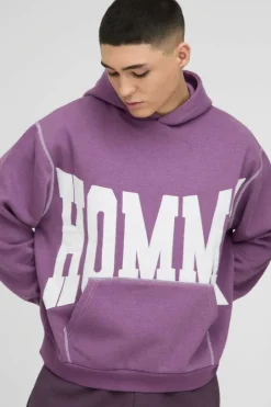 Oversized Boxy Twill Applique Contrast Stitch Hoodie
