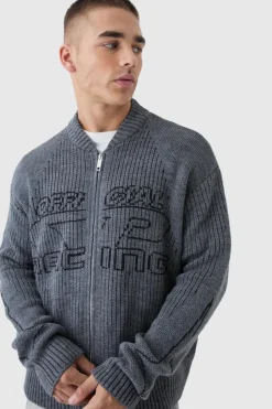 Oversized Boxy Two Toned Ribbed Knitted Bomber Jacket