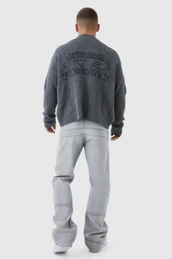Oversized Boxy Two Toned Ribbed Knitted Bomber Jacket