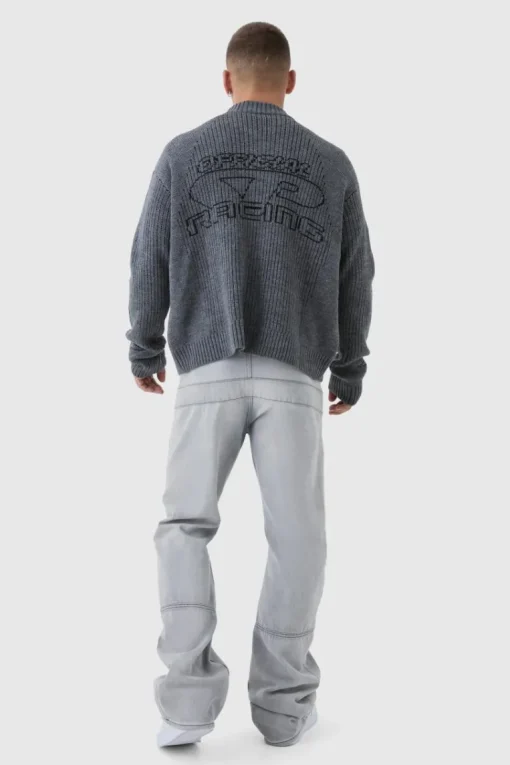 Oversized Boxy Two Toned Ribbed Knitted Bomber Jacket