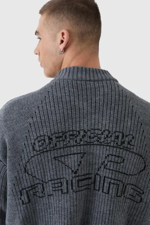 Oversized Boxy Two Toned Ribbed Knitted Bomber Jacket
