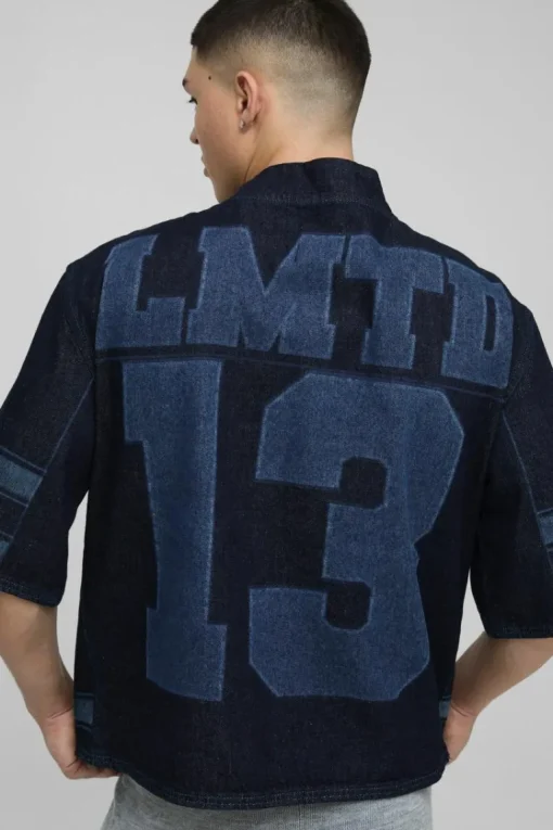 Oversized Boxy V Neck Laser Print Football Top