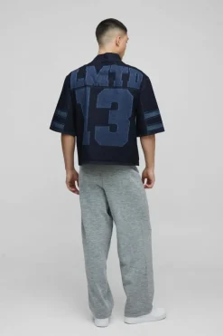 Oversized Boxy V Neck Laser Print Football Top