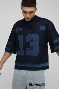 Oversized Boxy V Neck Laser Print Football Top