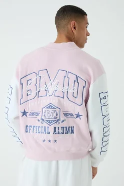 Oversized Boxy Varsity Applique Jersey Bomber Jacket