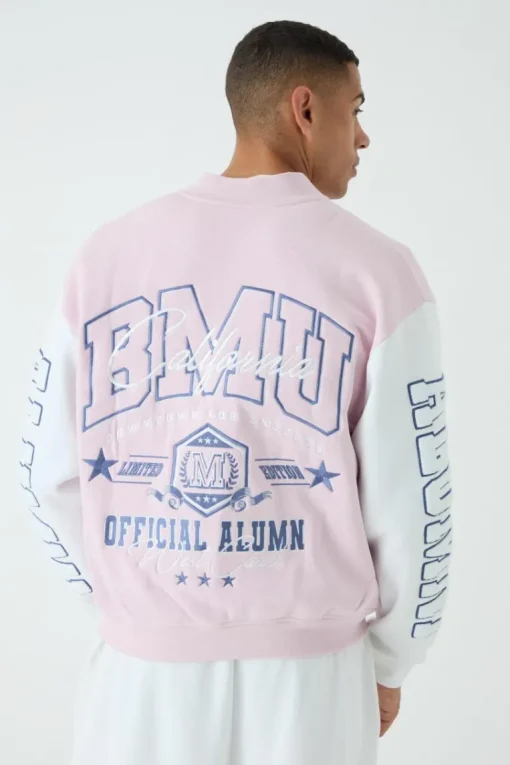 Oversized Boxy Varsity Applique Jersey Bomber Jacket