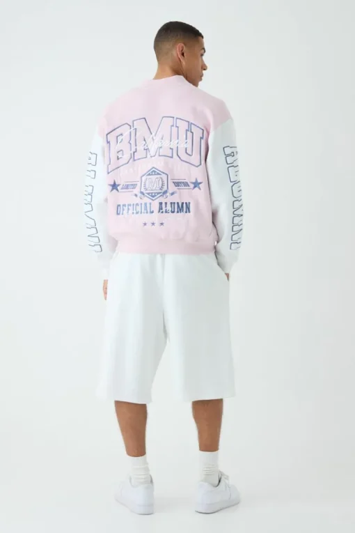 Oversized Boxy Varsity Applique Jersey Bomber Jacket