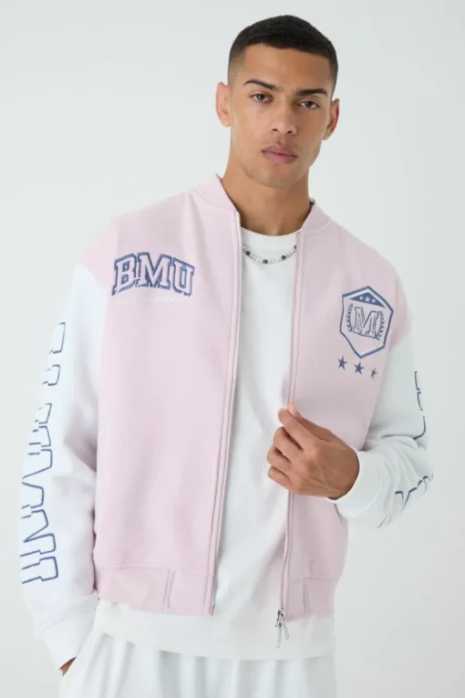 Oversized Boxy Varsity Applique Jersey Bomber Jacket