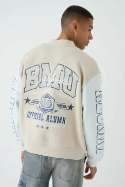 Oversized Boxy Varsity Applique Jersey Bomber Jacket