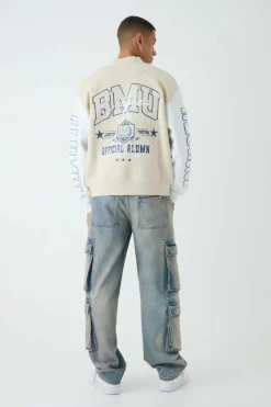 Oversized Boxy Varsity Applique Jersey Bomber Jacket