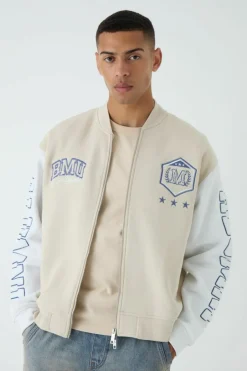 Oversized Boxy Varsity Applique Jersey Bomber Jacket