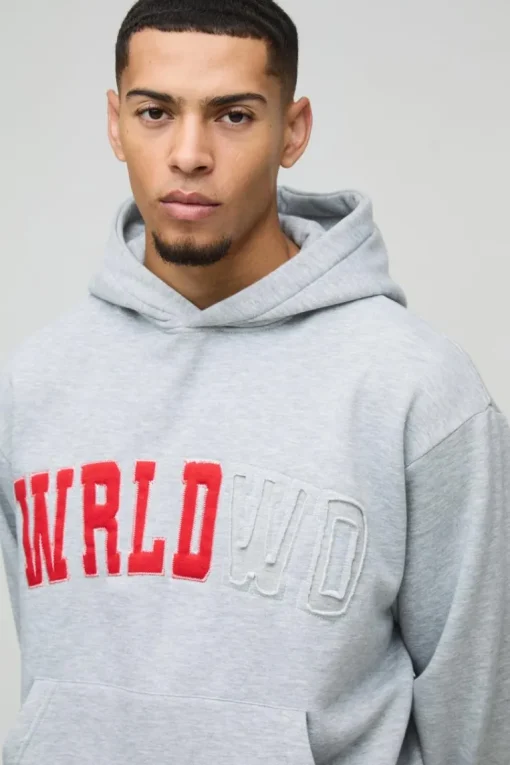 Oversized Boxy Worldwide Distressed Applique Hooded Tracksuit