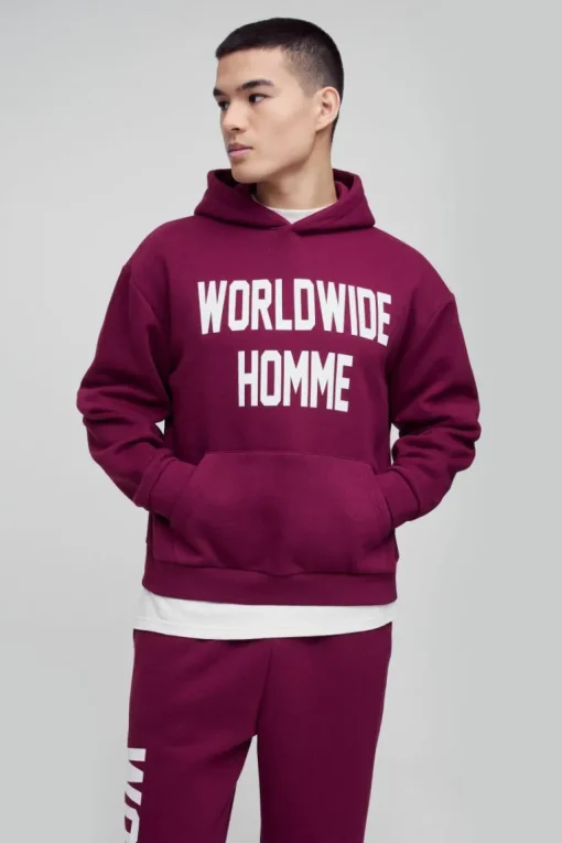 Oversized Boxy Worldwide Print Hooded Tracksuit