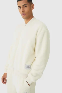 Oversized Boxy Woven Label Teddy Borg Bomber Jacket