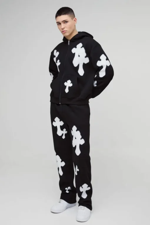 Oversized Boxy Zip Through Spray Cross Tracksuit