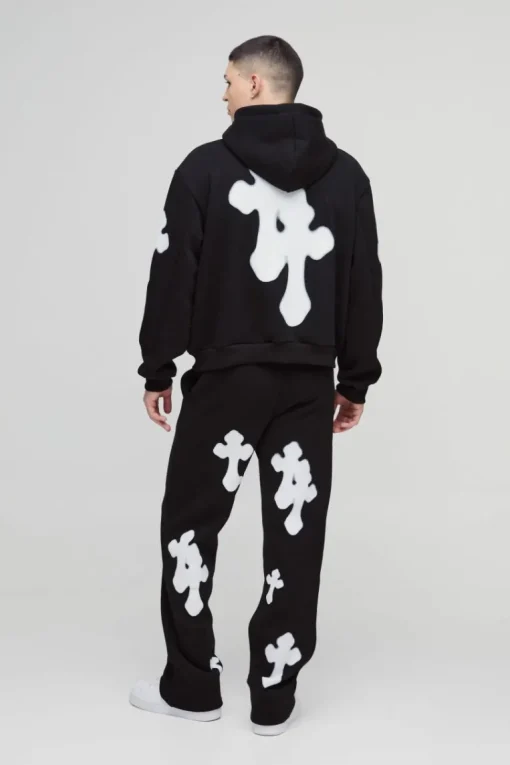 Oversized Boxy Zip Through Spray Cross Tracksuit