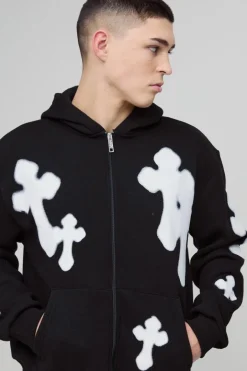 Oversized Boxy Zip Through Spray Cross Tracksuit