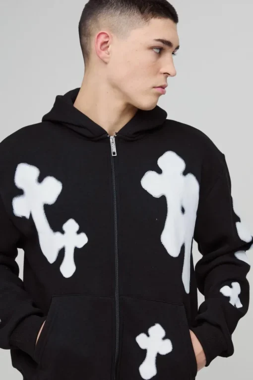 Oversized Boxy Zip Through Spray Cross Tracksuit