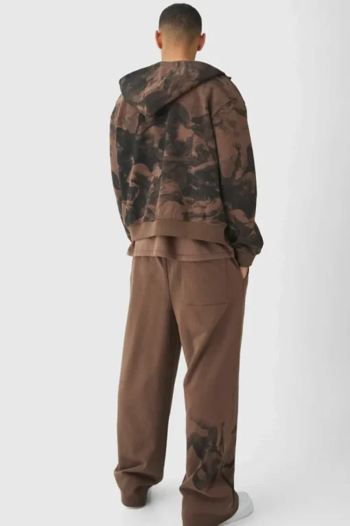 Oversized Boxy Zip Through Renaissance Print Hooded Tracksuit