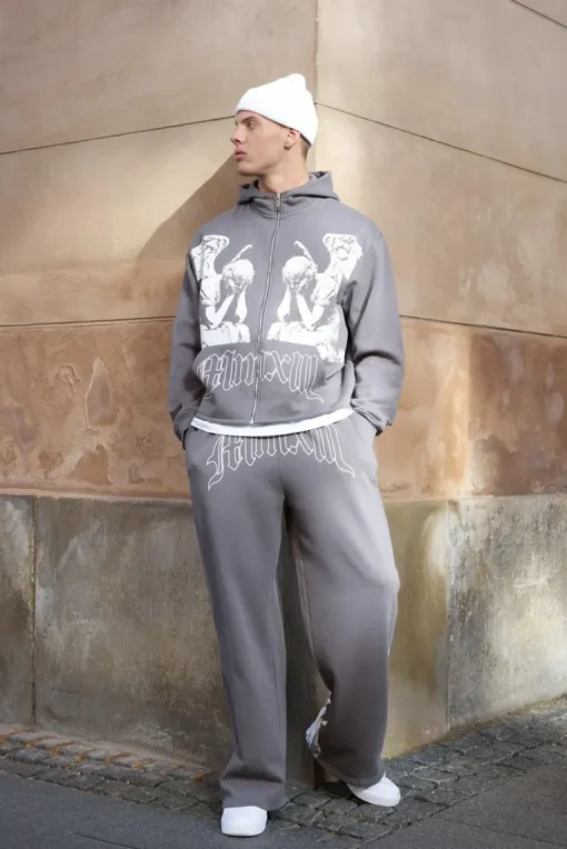 Oversized Boxy Zip Through Renaissance Graphic Hooded Tracksuit