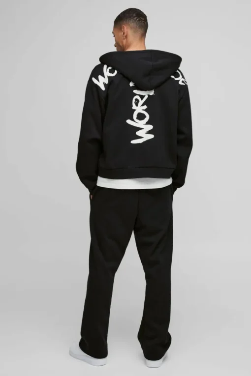 Oversized Boxy Zip Through Worldwide Graffiti Print Zip Through Hoodie