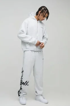 Oversized Boxy Zip Through Worldwide Graffiti Print Zip Through Tracksuit