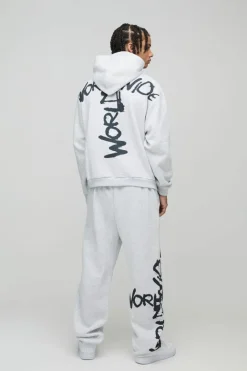 Oversized Boxy Zip Through Worldwide Graffiti Print Zip Through Tracksuit