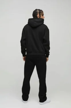 Oversized Boxy Zip Through Embroidered Gothic Cross Hoodie
