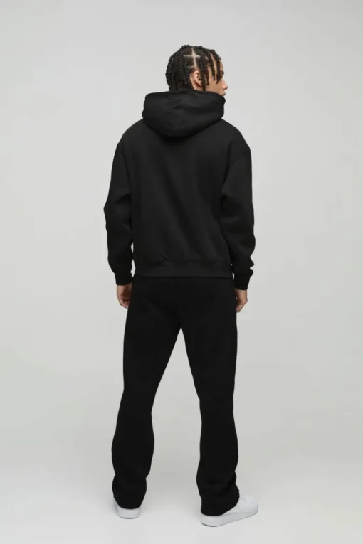 Oversized Boxy Zip Through Embroidered Gothic Cross Hoodie