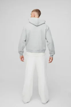 Oversized Boxy Zip Through Homme Print Cross Hoodie